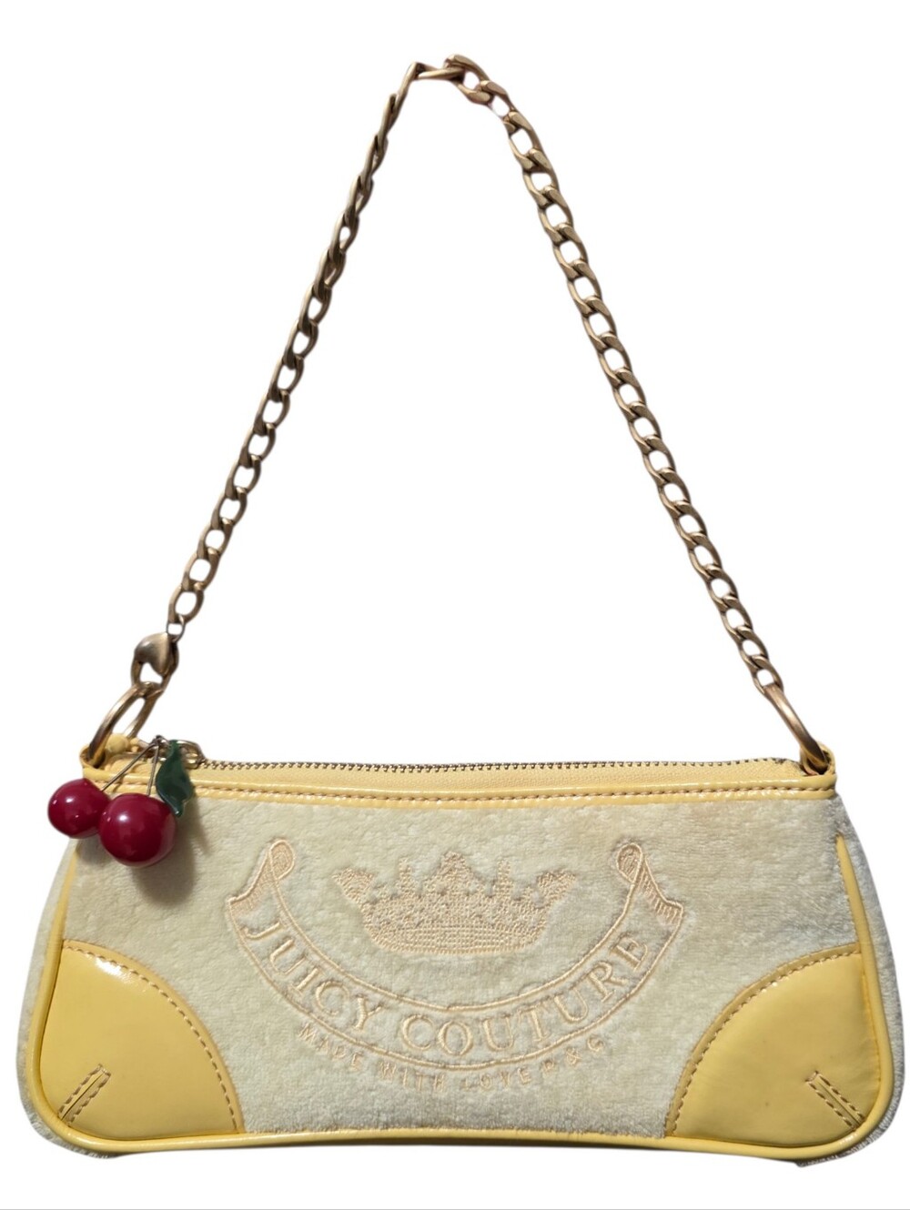 Juicy Couture bright tiny Terry cloth shoulder bag yellow pursewith cherry charm